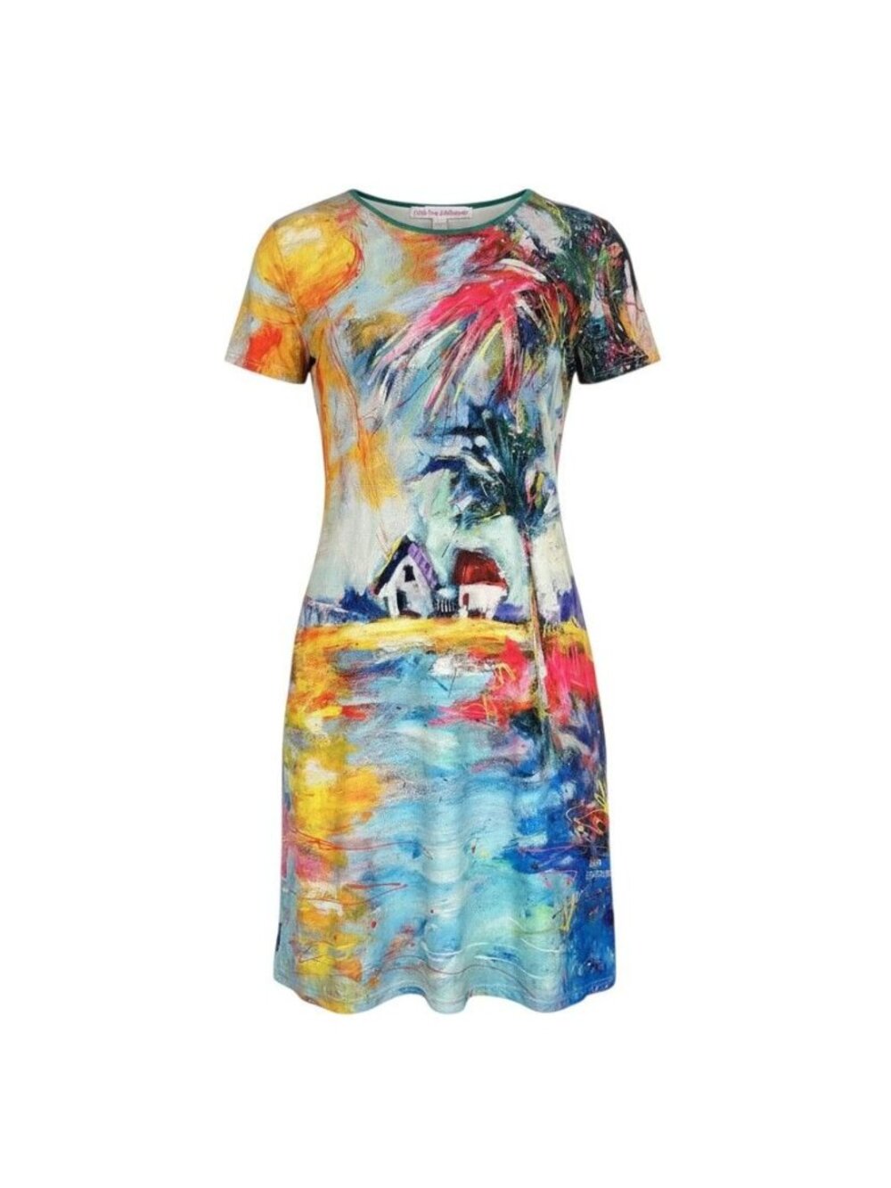Leoma Lovegrove Womens Tropical Art Print Short Sleeve Dress L Multicolor